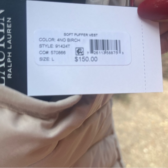 NWT RALPH LAUREN 
Hooded Stretch Puffer Vest Birch Tan Sz L - Picture 8 of 8